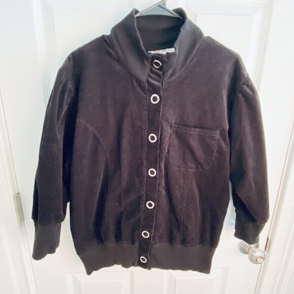 vtg y2k Gold Flava Corduroy Jacket Womens 16 Plus Black Snap Bomber grunge - Picture 1 of 5